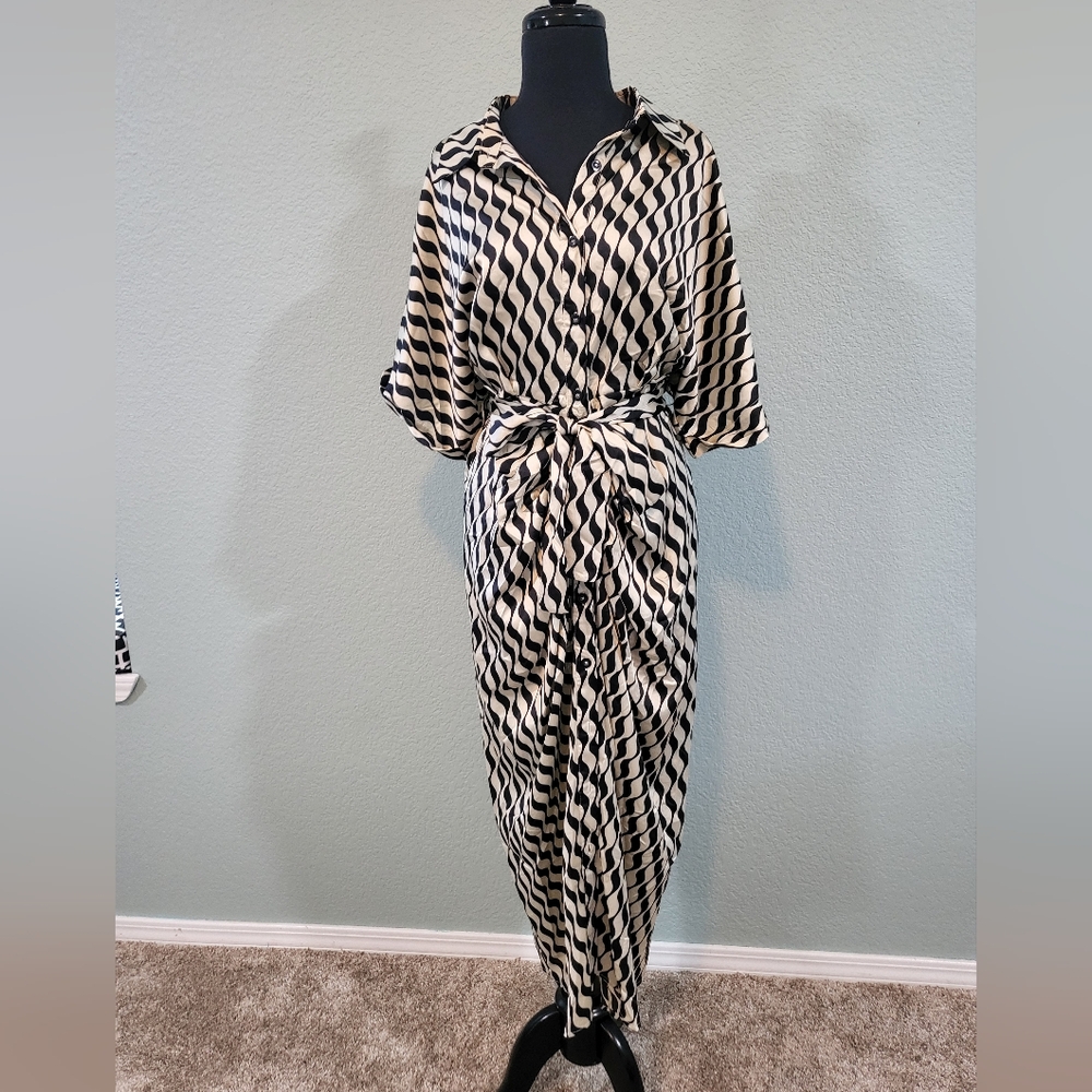 SHEIN Batwing Belted Drape Front Shirt Dress